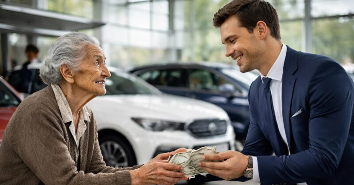 The elderly woman walked into the dealership, pointed at the car, and said she wanted to buy it, but the salesman only gave a faint, dismissive smile, looked over her worn clothes, and coldly asked her to leave, as if she had no place being there. No one expected that just minutes later, the very woman they had looked down on would leave the entire showroom silent, while the man who had just shooed her away stood frozen as the truth came to light.