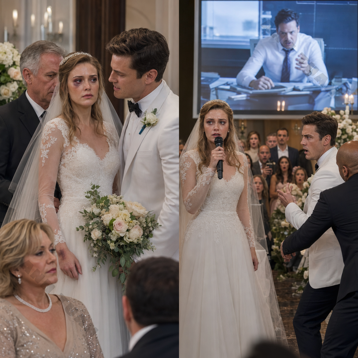 I walked into my own wedding with a bruise hidden under my makeup, while the groom stood at the altar smiling as if I already belonged to him. But when he whispered that I needed to learn my lesson, I picked up the microphone and let the video speak for me.