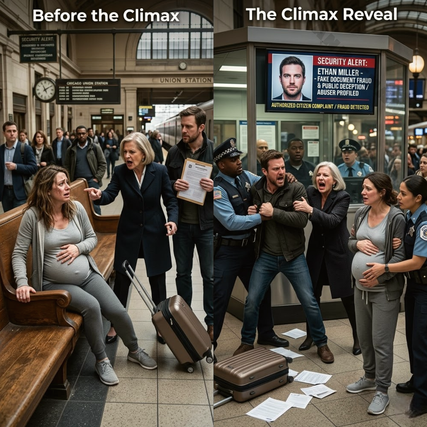 I went into labor in the middle of a Chicago train station while my in-laws tried to make me look like I had kidnapped my own unborn child. At 39 weeks pregnant, I clung to a seat and watched them throw my suitcase onto the platform and wave a fake report. But behind the glass booth, the alert screen was already showing my husband’s face.