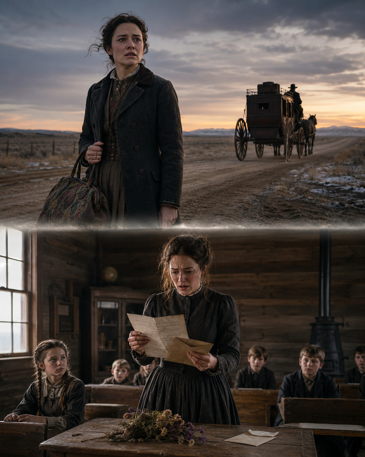 The stagecoach driver left her at an empty crossroads and disappeared into the darkness, as if the safety of a young teacher was not worth worrying about. She thought those four miles were only a test she had to endure to reach her classroom, but when she met the students waiting in silence, she finally understood the real reason she had been left behind.